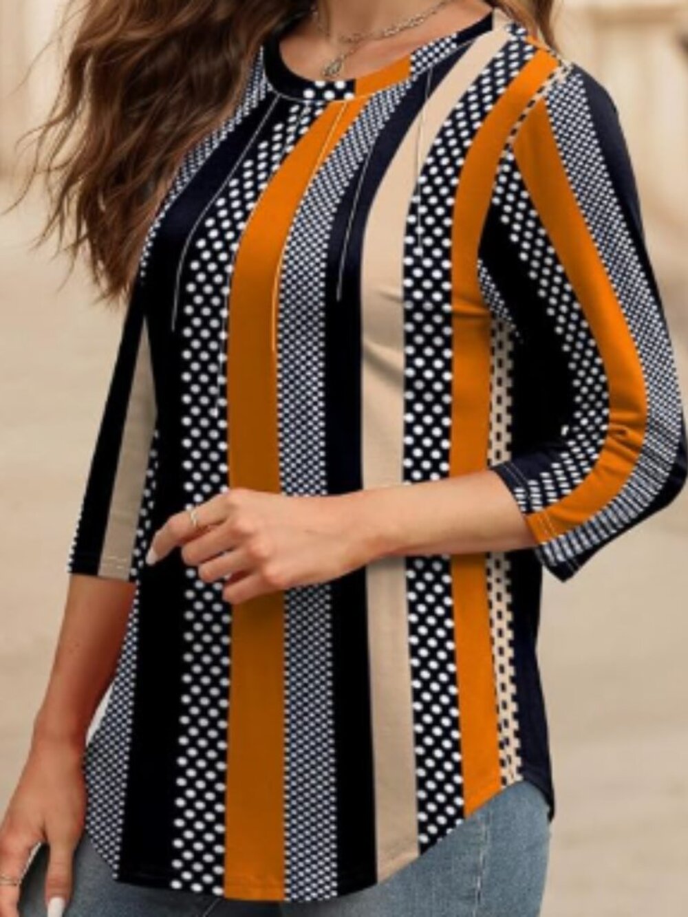 SM 3/4 Length Sleeve Womens Tops Casual Tunic
